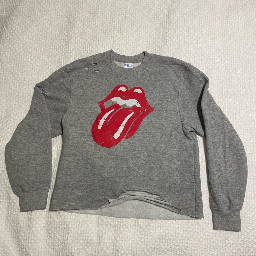 TRENDY DISTRESSED ROLLING STONE TONGUE SWEATSHIRT
